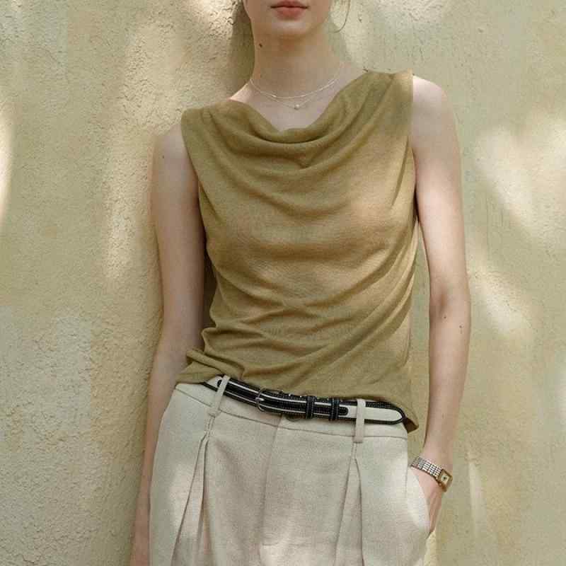 タンクトップ レディース 女性用 春夏 肌に優しい 柔らかい ノースリーブ ドレープネック ベーシック ゆったり ルーズフィット 通勤 オフィス カジュアル きれいめ マカロンカラー ポリエステル 標準丈