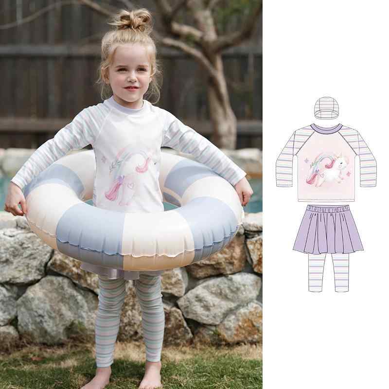 水着 女の子 ベビー キッズ 速乾 セパレート 長袖 スイムウェア スカート セット かわいい おしゃれ キャラクター柄 プール 海水浴 紫外線対策