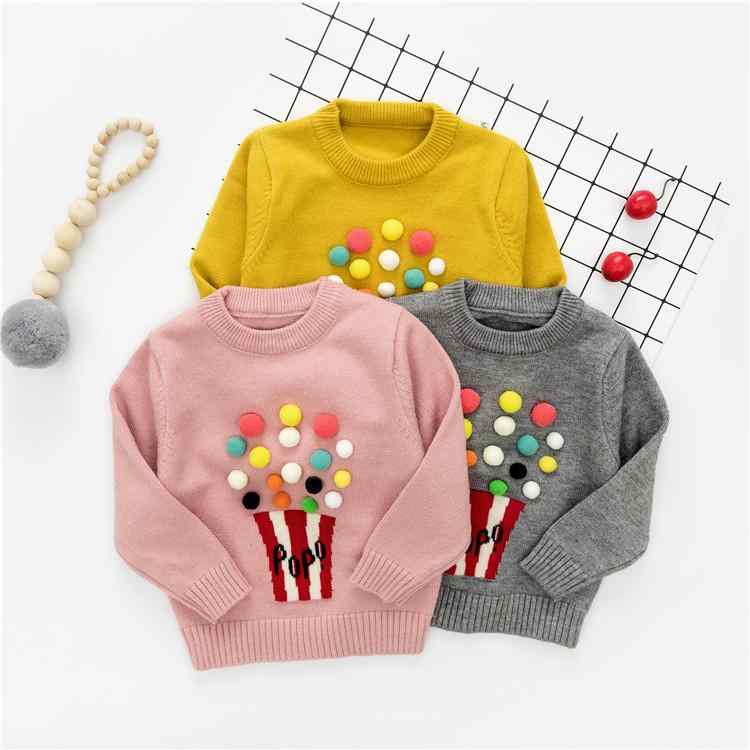 ニットプルオーバー キッズ 女の子 ベビー 幼児 クルーネック ポップコーン編み 長袖 セーター 柔らか加工 普通厚 韓国風 ビスコース繊維 秋冬春 グレー ピンク イエロー 80cm 90cm 100cm 110cm