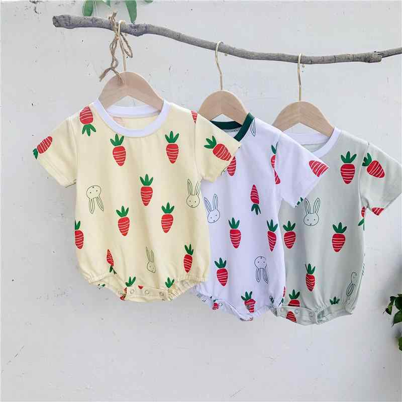 ベビー ロンパース 半袖 綿100% コットン 肌に優しい にんじん うさぎ ラビット柄 カバーオール 韓国風 オルチャン 赤ちゃん 春夏 部屋着 パジャマ 出産祝い 男の子 女の子 男女兼用