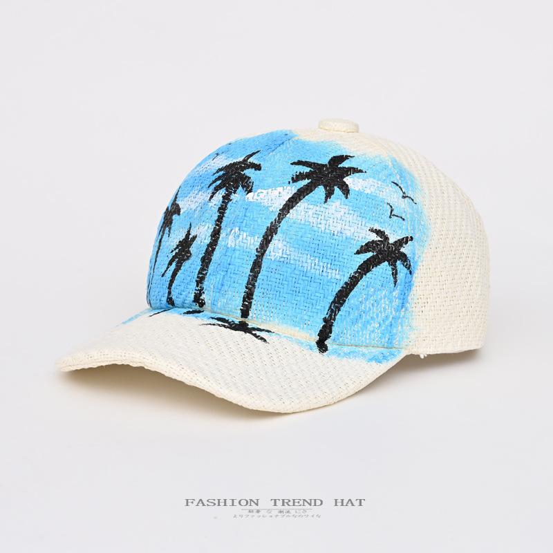 キャップ メンズ 男性用 レディース 女性用 UVカット 紫外線対策 日よけ 通気性 ストロー ハンドメイド グラフィティ 野球帽 アウトドア 個性的 春夏