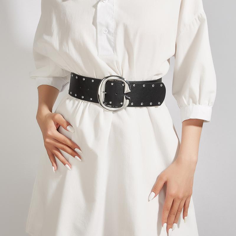 ベルト メンズ ユニセックス フェイクレザー スタッズ ピンバックル スナップボタン式 バックル交換可能 幅広 105cm ロング丈 パンク ロック 欧米風 カジュアル ストリート パンツ用 オールシーズン