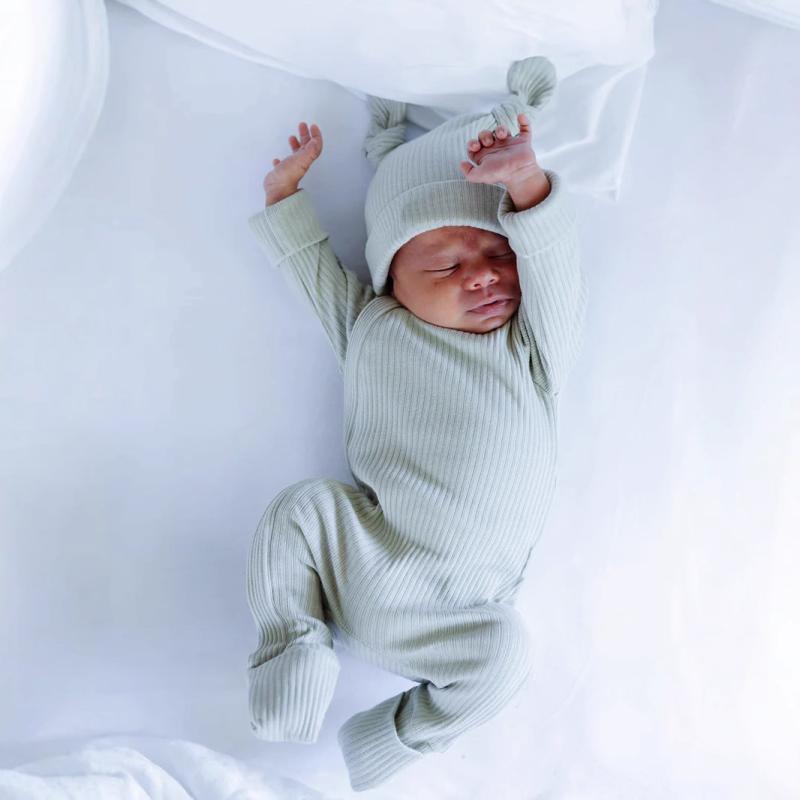 ロンパース ベビー 新生児 コットン 綿 リブ編み 高品質 ジッパー ファスナー 長袖 手足カバー付き フ..