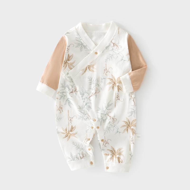 ロンパース ベビー 新生児 接触冷感 薄手 冷房対策 和服風 前開き 紐タイプ 長袖 カバーオール 乳幼児 赤ちゃん服 コットン 春夏