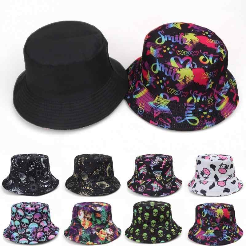 バケットハット リバーシブル UVカット 日よけ スカルプリント ヒップホップ ストリートファッション ..