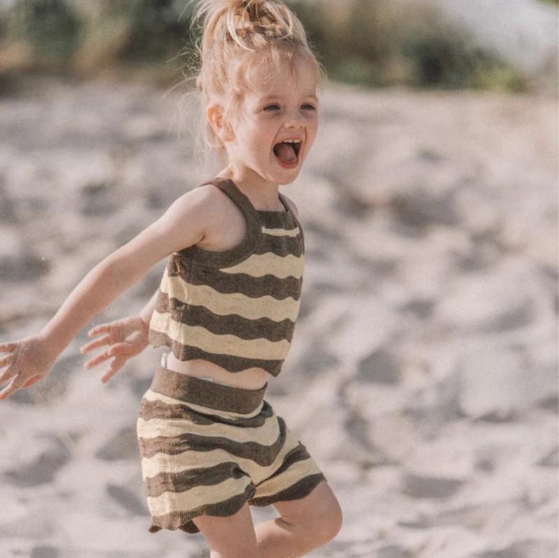 セットアップ キッズ ベビー 乳幼児 春夏 薄手 接触冷感 波状ストライプ柄 ニット キャミソール ショー..