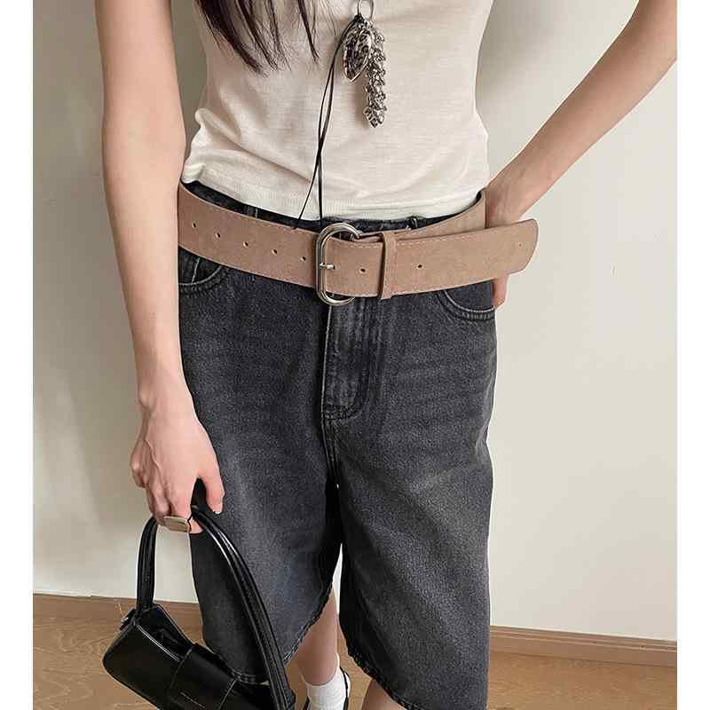 ベルト レディース 幅広 太め ウエストマーク レトロ 万能 スエード調 PUレザー 個性的 デザイン ジー..