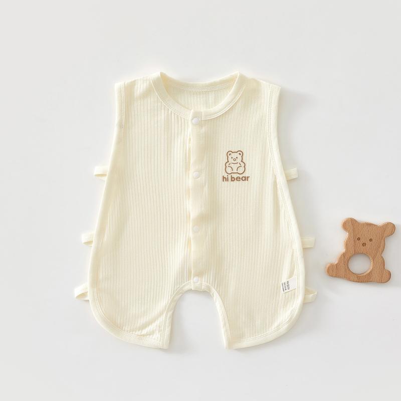 ロンパース カバーオール ベビー服 男女兼用 新生児 乳幼児 再生繊維 接触冷感 吸汗速乾 軽量 薄手 通気性 柔らか 肌触り ノースリーブ 夏 部屋着 パジャマ 前合わせ スナップボタン 縦ストライプ