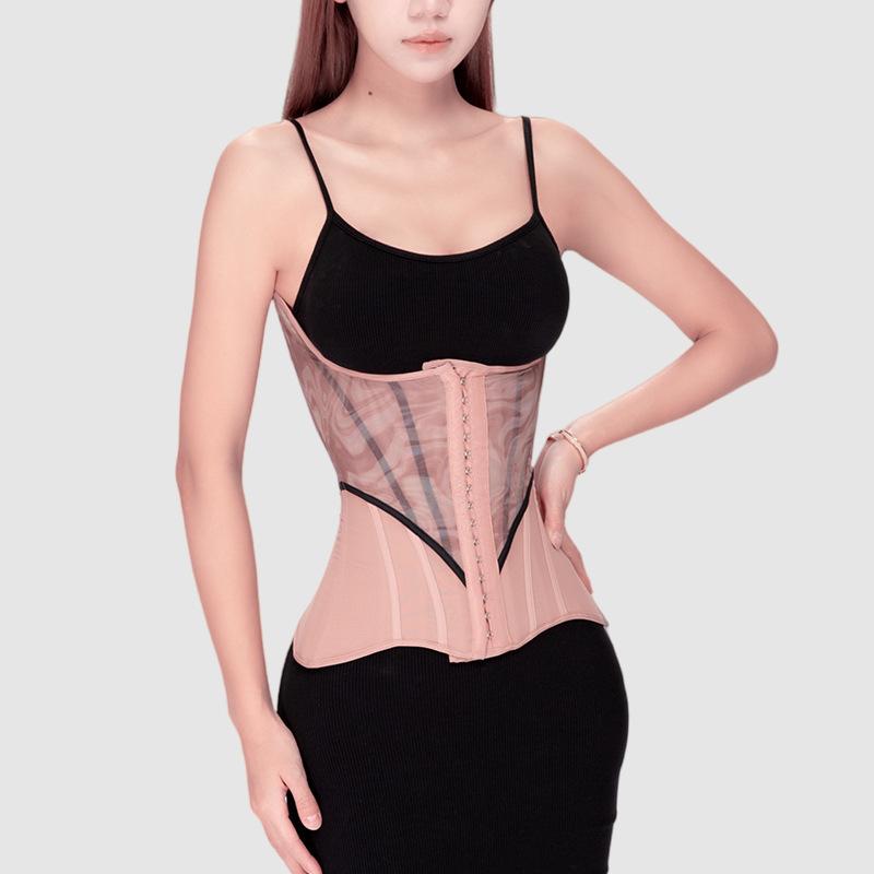 ウエストニッパー レディース メッシュ 通気性抜群 ウエストシェイプ コルセット くびれメイク 姿勢補正 ゴム素材 伸縮性 ボディシェイパー 通勤 オフィス スポーツ フィットネス ダイエット 普段使い オールシーズン ピンクベージュ 補正下着