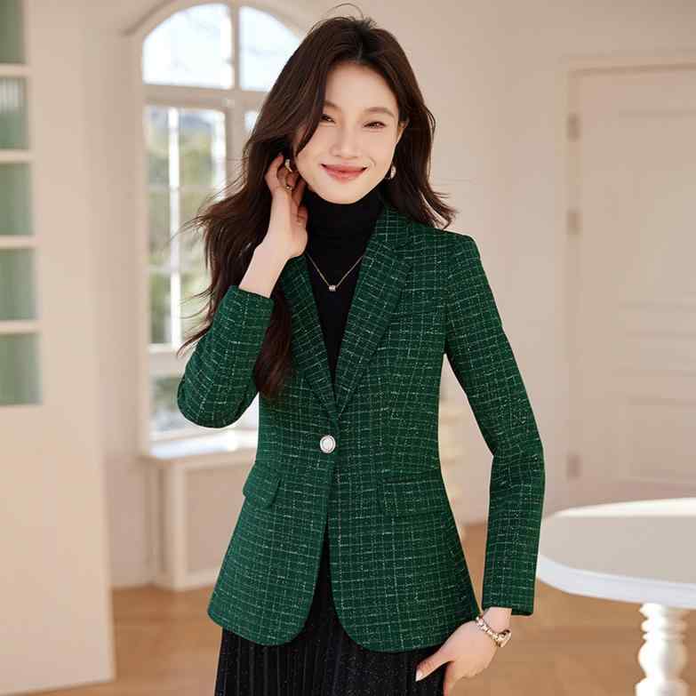 テーラードジャケット レディース しわになりにくい チェック柄 長袖 スリムフィット 高級感 上品 エレガント 通勤 オフィス ビジネス フォーマル カジュアル 春夏 アウター
