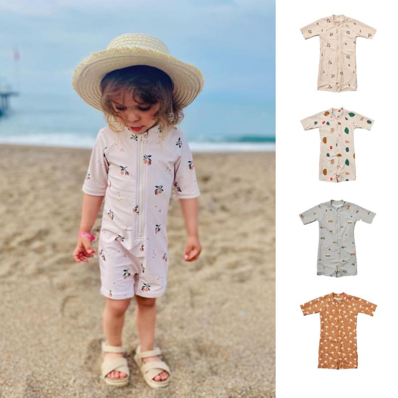 水着 キッズ 男の子 女の子 幼児 半袖 連体水着 オールインワン スイムウェア 速乾性 小花柄 フルーツ柄 ヤシの木柄 カートゥーン柄 かわいい プール 海水浴 ビーチ リゾート 温泉 水遊び 三角パンツタイプ