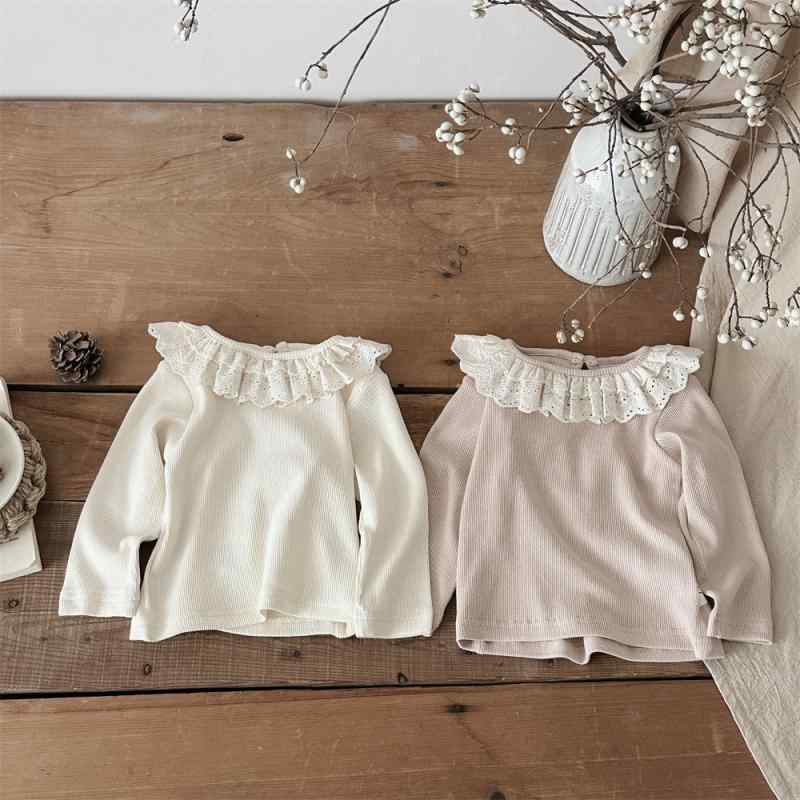 カットソー 女の子 ベビー 春秋 綿 コットン 長袖 細リブ ダブルフリル襟 1つボタン 無地 かわいい プリンセス ソフトタッチ デリケート肌に優しい 普段着 お出かけ着 80 90 100cm対応
