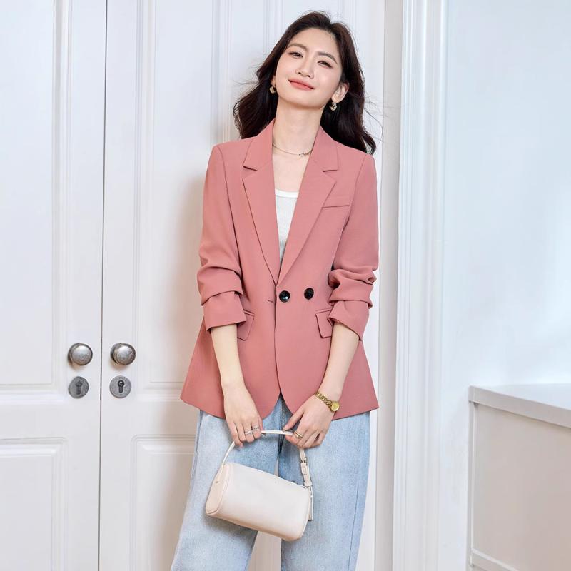 ブレザー レディース デザイン性 上品 きれいめ 着痩せ効果 ゆったり 長袖 一つボタン テーラードカラー 通勤 オフィス 無地 春夏 ポリエステル スパンデックス