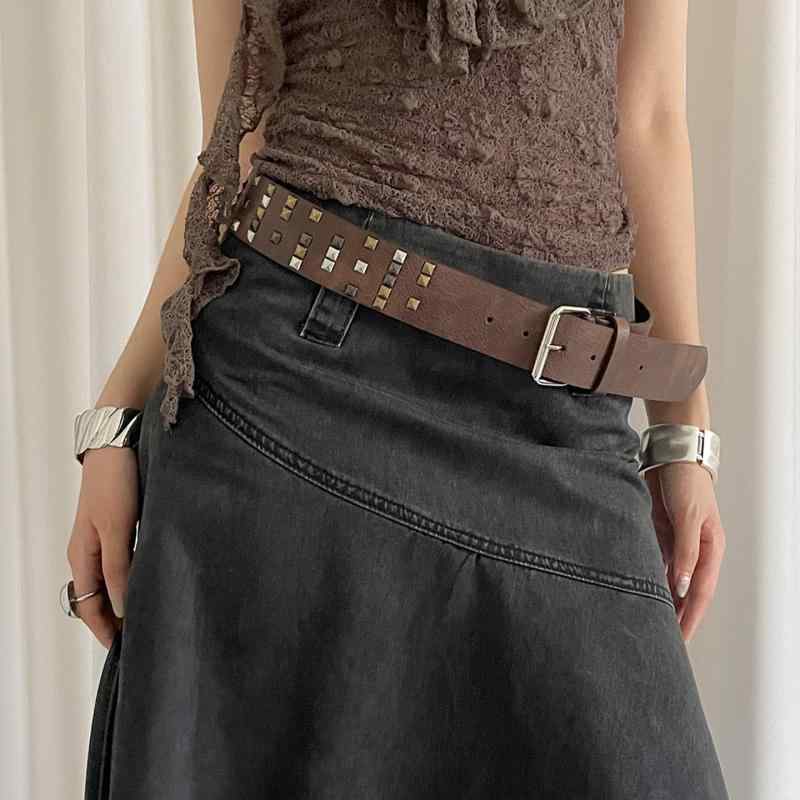 ベルト レディース ユニセックス アンティーク加工 スタッズ レトロ ヴィンテージ風 ストリート パンク..