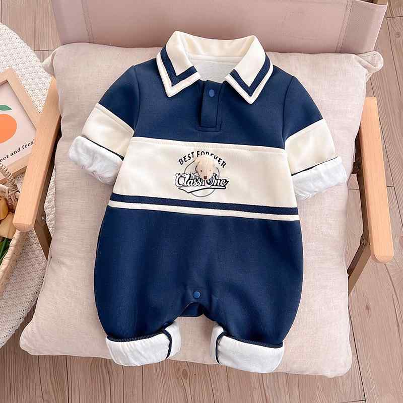 ロンパース ベビー 男の子 新生児 春秋 A類基準 綿 ポロ襟 長袖 プルオーバー 縫い目なし お出かけ 韓..