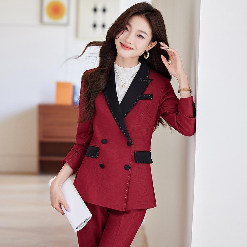 Pants Suit - スーツ レディース 春夏 セットアップ ジャケット パンツ 長袖 ロングパンツ ストレッチ ポリエステル スパンデックス素材 カジュアル ビジネス オフィス フォーマル 通勤 韓国ファッション おしゃれ