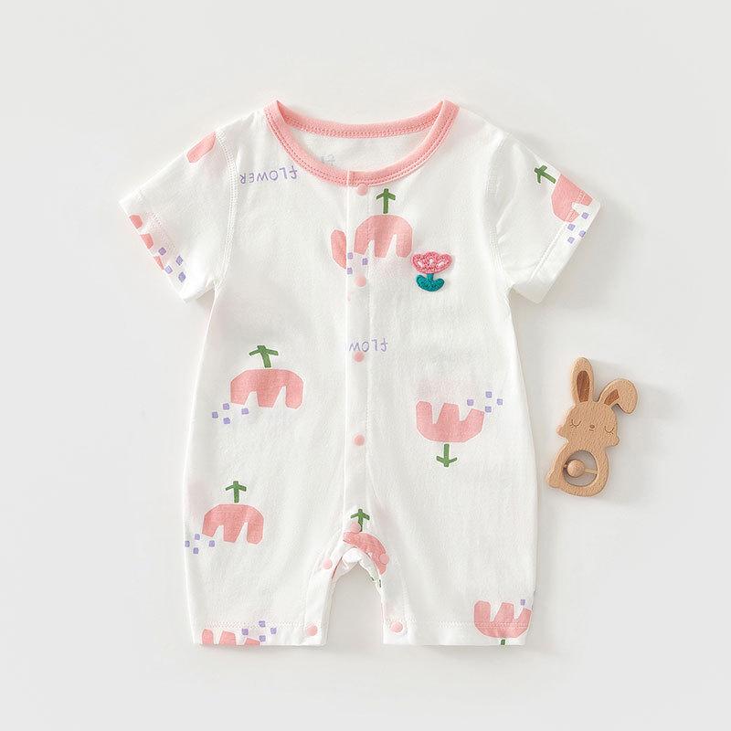 ロンパース ベビー 新生児 赤ちゃん 男の子 女の子 男女兼用 春夏 薄手 軽量 綿100% コットン 肌に優しい 無縫製 半袖 お出かけ 外出 パジャマ 部屋着 寝巻き カバーオール