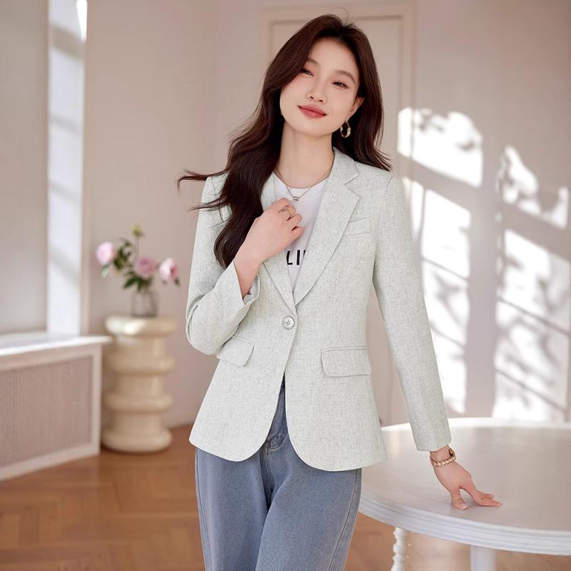 ジャケット レディース 小柄 ショート丈 1つボタン 春秋 ウエストマーク きれいめ 上品 高級感 カジュアル 韓国ファッション 着回し抜群 ポリエステル イージーケア ビジネス オフィス 通勤 無地(x2)