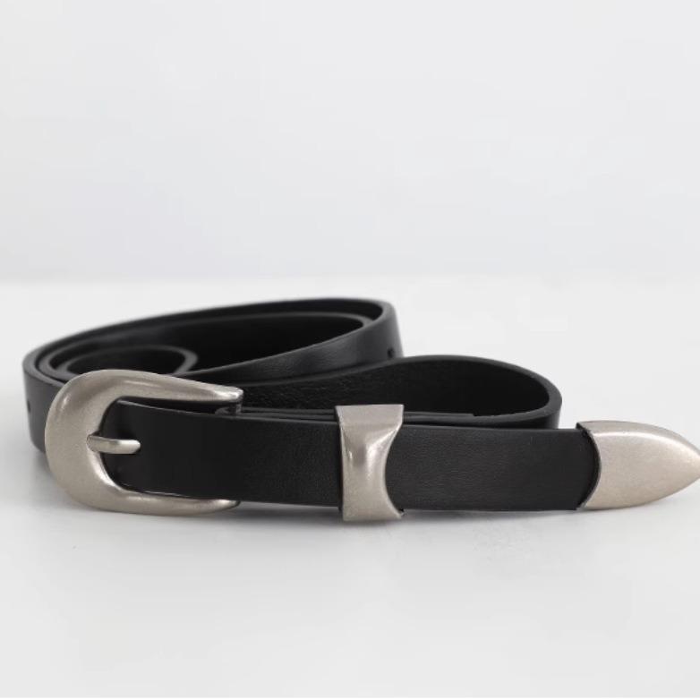ベルト レディース 高級感 レトロ PUレザー 細め ブラック アンティークシルバーバックル ピンバックル 万能 ウエストマーク 大人女子 おしゃれ ファッション小物