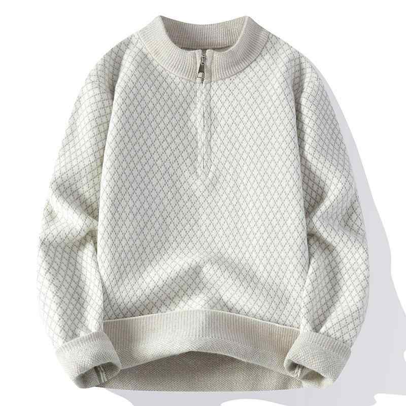 ニット メンズ 冬物 フェイクミンクファー ゆったり ルーズフィット カジュアル 厚手 肉厚 あったか 保温 ジップアップ スタンドカラー アーガイル柄 セータ...