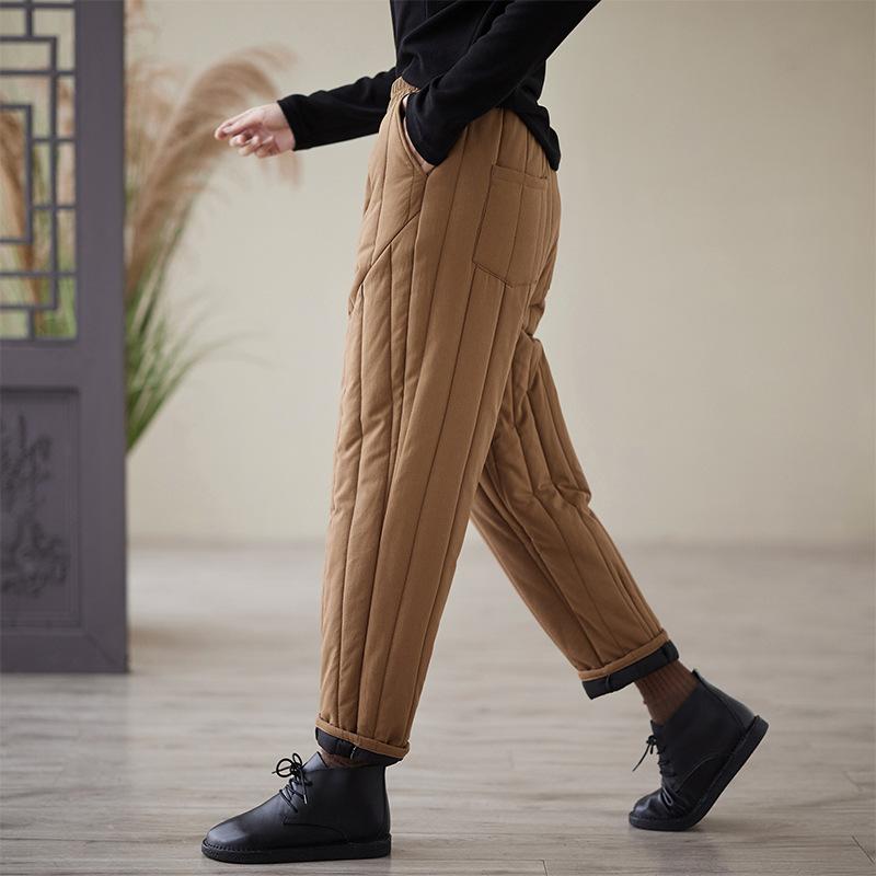 パンツ レディース 保温 厚手 ウエストゴム キルティング 通勤 中綿入り 冬 レトロ ヴィンテージ ハーレムパンツ サルエルパンツ 新疆長絨綿 テクスチャー ロングパンツ