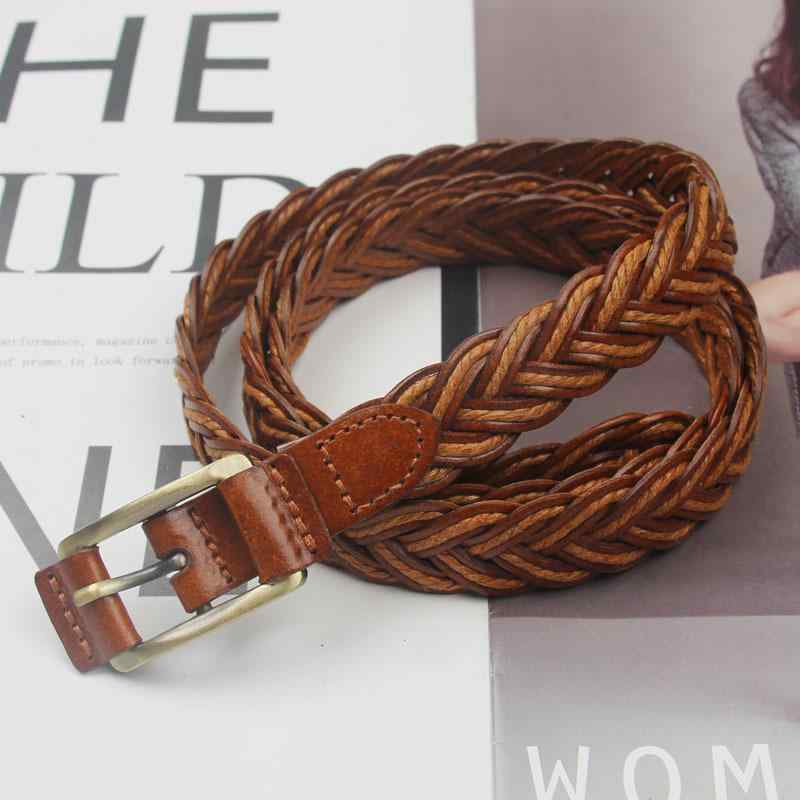 ベルト レディース 牛床革 編み込み 細ベルト ピンバックル デニムパンツ 学生 通勤 通学 カジュアル オフィス シンプル ファッション小物 アンティークゴールド 電気メッキ加工
