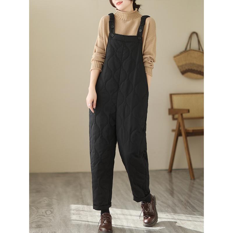 サロペット レディース オーバーオール 中綿入り 保温 あったか 無地 ゆったり ワイドパンツ ハイウエスト 体型カバー 着痩せ効果 韓国風 エレガント きれいめ 通勤 オフィス カジュアル 着回し ベーシック 秋冬 オリジナルデザイン