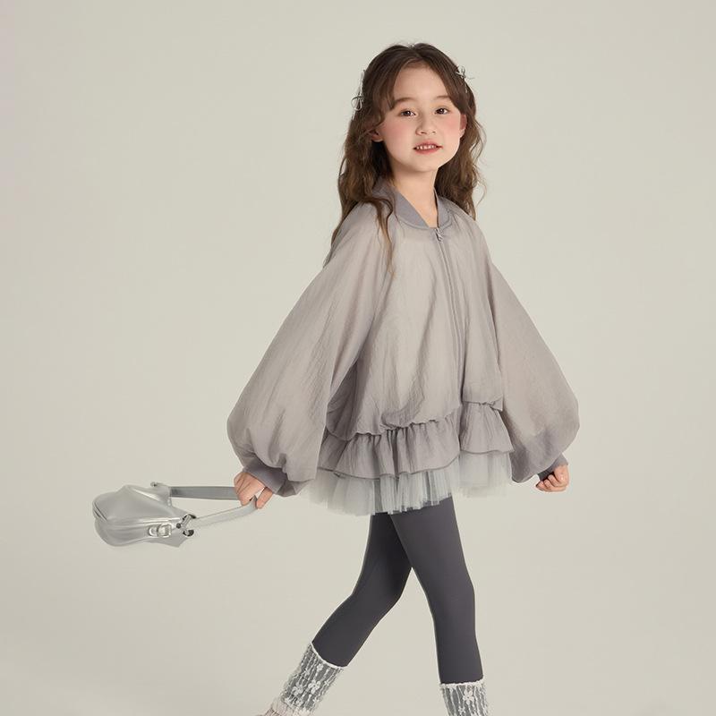 キッズ 女の子 アウター 春夏 ナイロン素材 韓国風 おしゃれ かわいい プリンセス風 メッシュ裾 ペプラ..