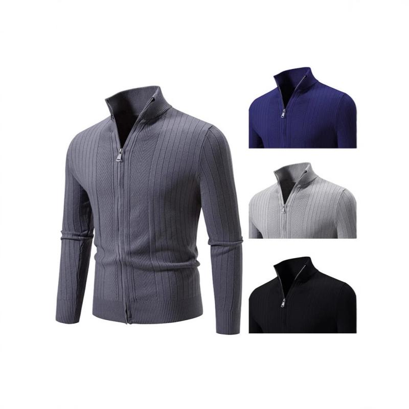 ニットカーディガン メンズ 大きいサイズ ビッグサイズ スタンドカラー ジャガード織り カジュアル アウター 洗濯機洗い可 高伸縮性 色落ちしにくい スリムフィ...