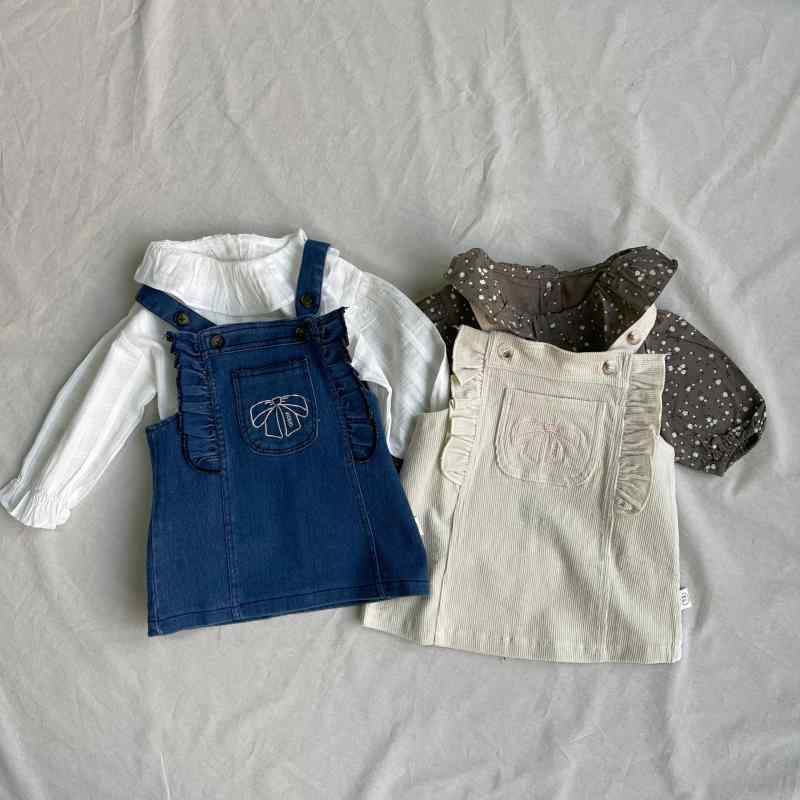 ジャンパースカート キッズ 女の子 ベビー 韓国風 インスタ風 かわいい 蝶結び デニム 綿混 やわらか肌触り サロペットスカート 着回し抜群 春秋