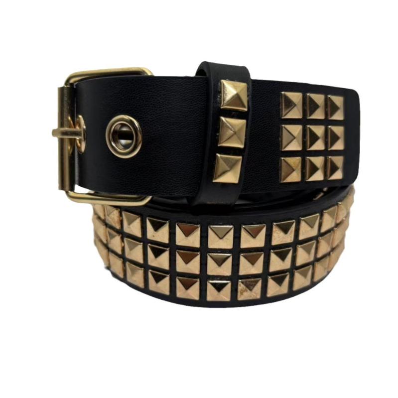 ベルト メンズ レディース 男女兼用 パンク ロック ピラミッドスタッズ メタルスタッズ PUレザー ピンバックル 合金バックル ジーンズ デニム カジュアル ブラック 革ベルト