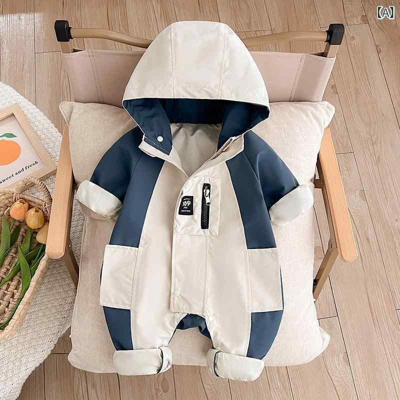 ロンパース ベビー 男の子 新生児 0歳 1歳 春秋 オールシーズン フード付き 長袖 ...