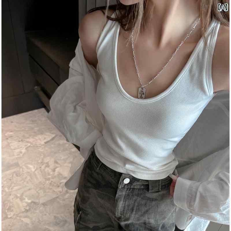 ・スタイル: キャミソール・シルエット: スリム・丈: ショート・柄: 無地・ディテール: リブ・主素材: モダール90-95%・副素材: スパンデックス30%未満・カラー展開: ブラック、ホワイト、ベージュ、グレー、ブラウン、ネイビー、レッド・サイズ展開: S、M、L、XL・対象: 女性・全体スタイル: 日韓カジュアル・ストレッチ: 高