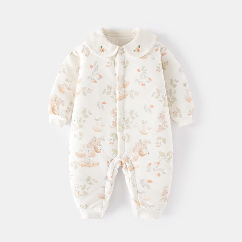 ロンパース ベビー 赤ちゃん 中綿入り 厚手 綿100% あったか 防寒 無縫製 前開き 長袖 スナップボタン カバーオール オールインワン プレオール 秋冬 部屋着 お出かけ 安全基準A 出産祝い ギフト プレゼント