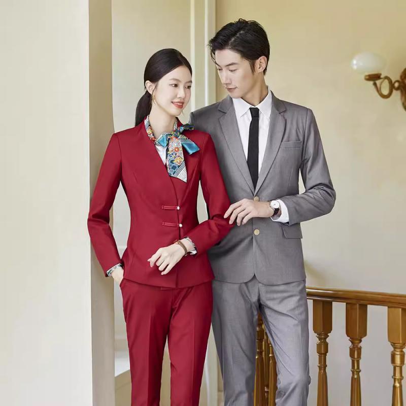 スーツ セットアップ 男女兼用 ストレッチ 伸縮性 上品 ビジネス フォーマル ジャケット パンツ 上下セット 通勤 オフィス 銀行 ホテル フロント 受付 接客業 制服 ユニフォーム 仕事着 春秋冬