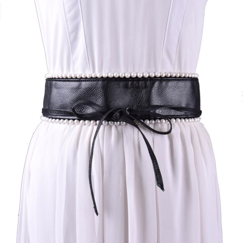 ウエストベルト レディース ブラック パールエッジ PU フェイクレザー ファッション シンプル 幅広 編..