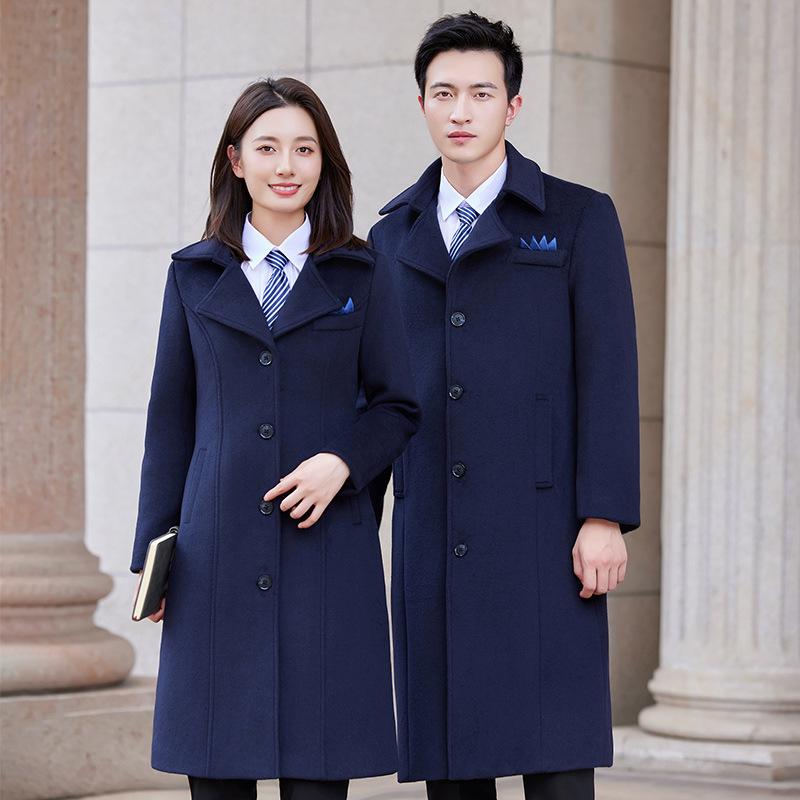 コート レディース 女性用 秋冬 ウール混紡 厚手 暖か スリムフィット テーラードカラー ミドル丈 ビジネス オフィス 通勤 制服 ユニフォーム ネイビー 紺