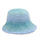 バケットハット レディース 韓国風 ニット 秋冬 保温 防風 小顔効果 広つば フリル グラデーションカラー ウール混 丸トップ かわいい フェミニン 防寒(4)