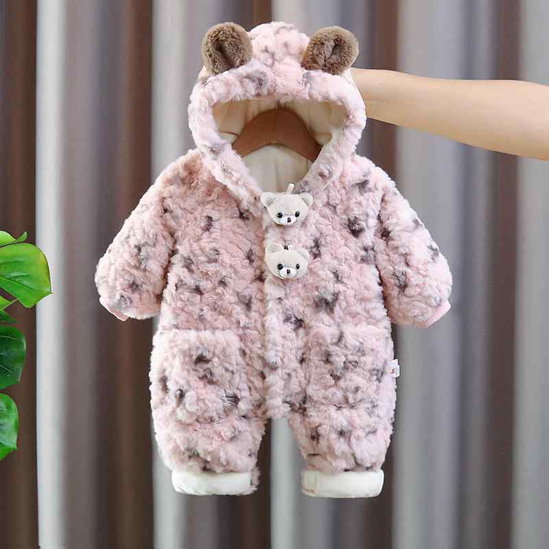 ロンパース ベビー服 新生児 男の子 女の子 ユニセックス フード付き もこもこ 裏起毛 ジップアップ 前..