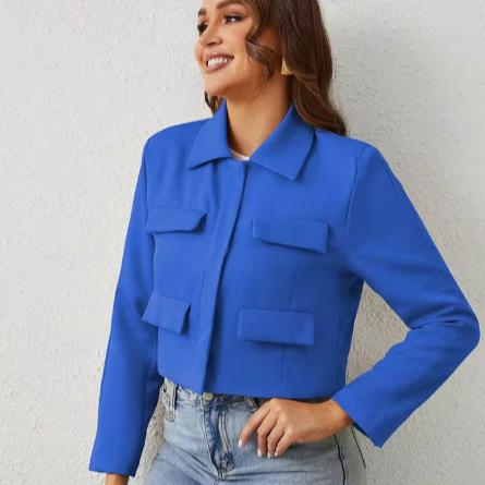 テーラードジャケット レディース 春夏 ルーズフィット ショート丈 無地 長袖 ポリエステル 欧米風 上品 通勤 カジュアル 切り替えデザイン ボタン 快適 リラックススタイル アウター