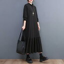 ワンピース レディース 女性用 着痩せ 体型カバー ゆったり 大きいサイズ ハイネック ニット 無地 マーメイド ロング丈 長袖 プルオーバー ブラック 上品 エレガント 秋冬物