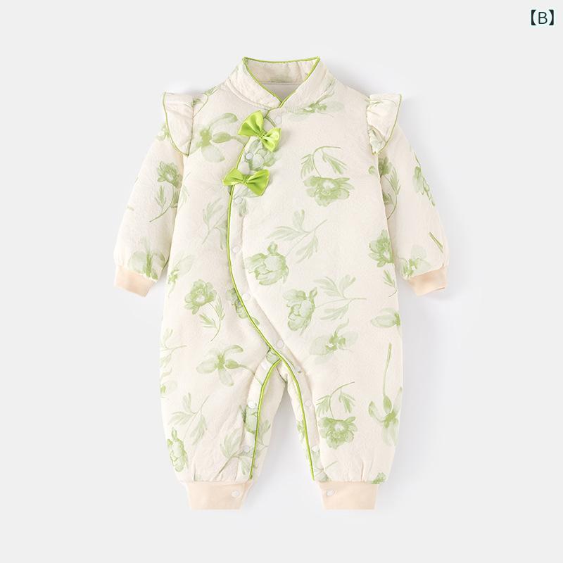 ベビー服 女の子 ロンパース 中綿入り 厚手 保温 前開き スナップボタン ポリエス...