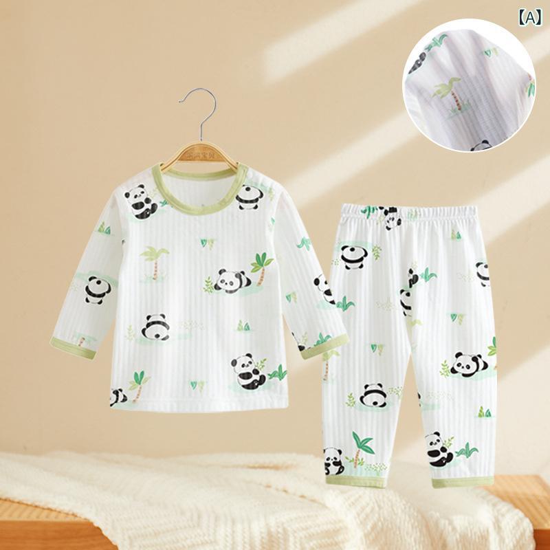 ルームウェア 上下セット ベビー 子供 男女兼用 薄手 吸湿速乾 通気性 涼感 冷房対策 パジャマ 部屋着 綿100% A類基準 セパレート 丸首 動物柄 キャラクター かわいい オールシーズン 80 90 100cm