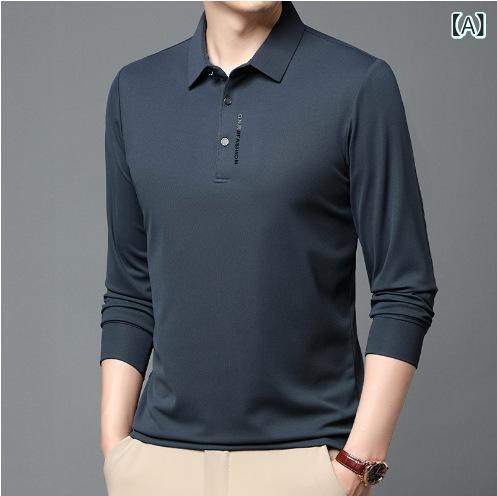ポロシャツ メンズ 秋冬 ビジネスカジュアル オフィス カジュアル 通勤 普段使い 襟付き 長袖 無地 刺繍 綿混素材 洗濯機洗い対応 ストレッチ レギュラーフィット