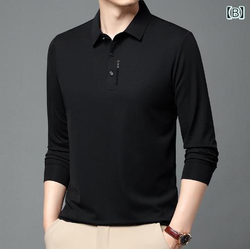 ポロシャツ メンズ 秋冬 ビジネスカジュアル オフィス カジュアル 通勤 普段使い 襟付き 長袖 無地 刺繍 綿混素材 洗濯機洗い対応 ストレッチ レギュラーフィット