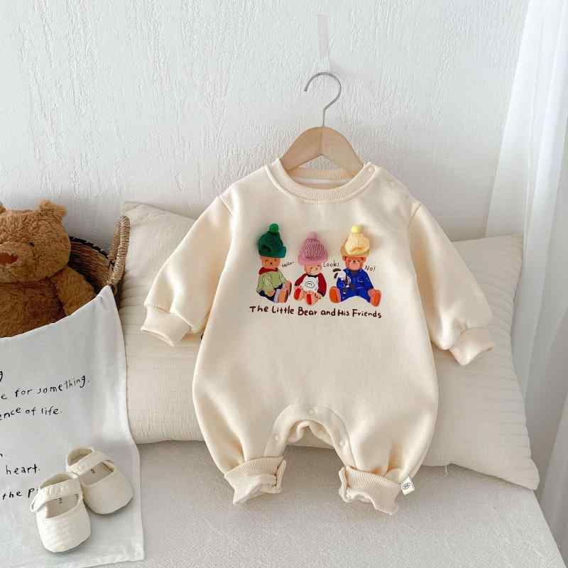 ロンパース ベビー 赤ちゃん 新生児 男の子 女の子 男女兼用 くま キャラクター 韓国風 かわいい 長袖 コットン カバーオール 春秋 肌に優しい お出かけ 普段着