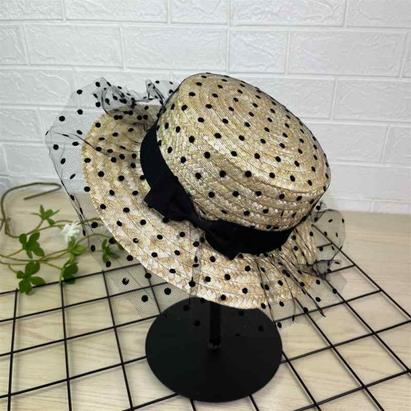 麦わら帽子 レディース 親子ペア 平つば UVカット 日よけ ビーチ リゾート 旅行 タウンユース 大人 子供 春夏 おしゃれ レース メッシュ(4)