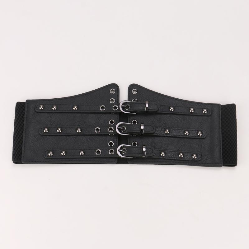 コルセットベルト レディース 女性用 欧米スタイル モード系 パンク風 ウエストマーク ウエストシェイプ 伸縮性 ゴム 幅広 フェイクレザー スタッズ 大きいサイズ おしゃれ ファッションアイテム オールシーズン