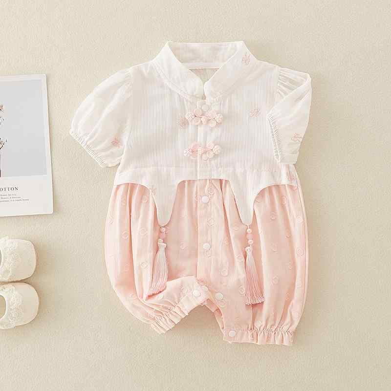 ロンパース ベビー 女の子 春夏 薄手 綿 半袖 チャイナ風 お出かけ着 かわいい チャイナドレス風 タッ..