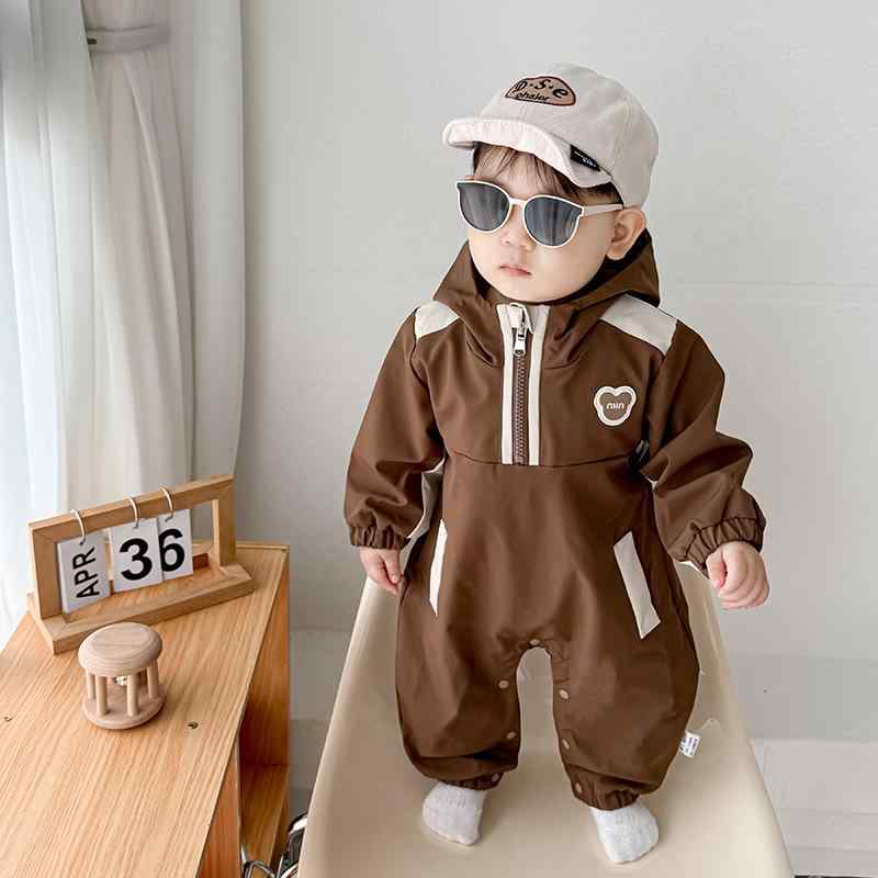 ロンパース ベビー 男の子 男児 春秋物 お出かけ用 ダブルレイヤー 長袖 前開き スナップボタン 肌に優しい縫製 ポリエステル 新生児 0..